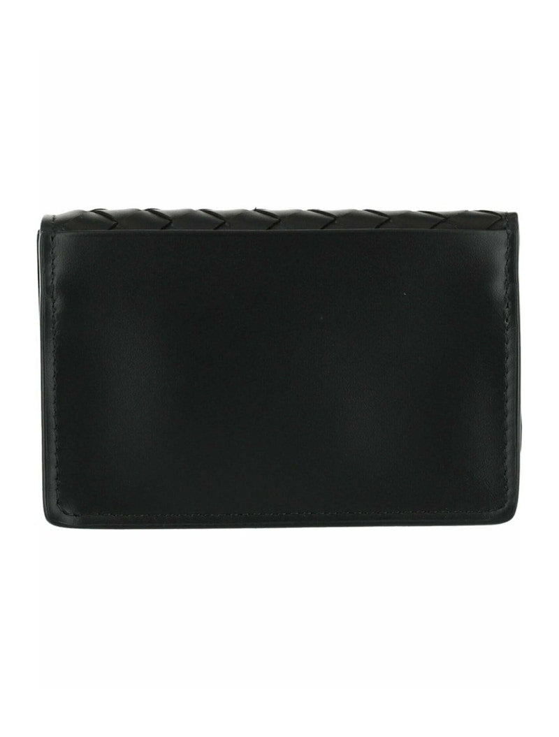 Bottega Veneta Intrecciato Flap Business Card Wallet Black/Black