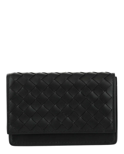 Bottega Veneta Intrecciato Flap Business Card Wallet Black/Black