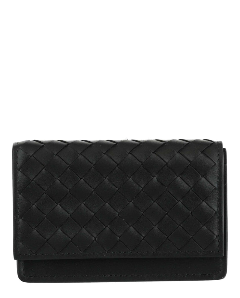 Bottega Veneta Intrecciato Flap Business Card Wallet Black/Black