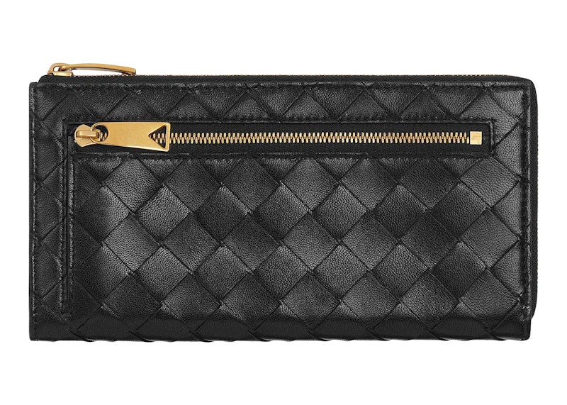 Bottega Veneta Intrecciato L Zip Around Wallet Black