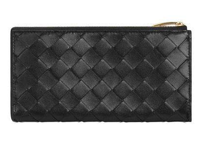 Bottega Veneta Intrecciato L Zip Around Wallet Black
