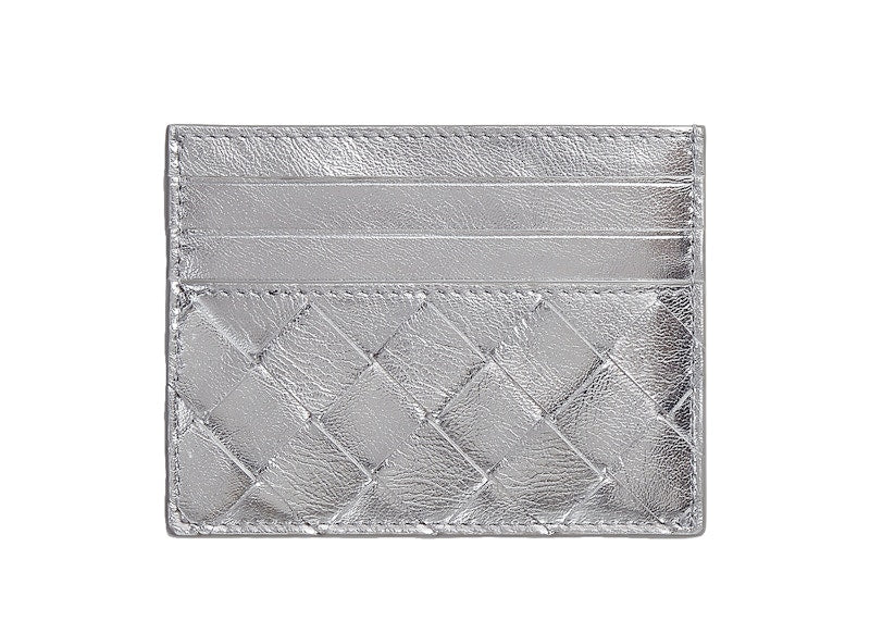 Bottega Veneta Intrecciato Laminated Credit Card Case Silver
