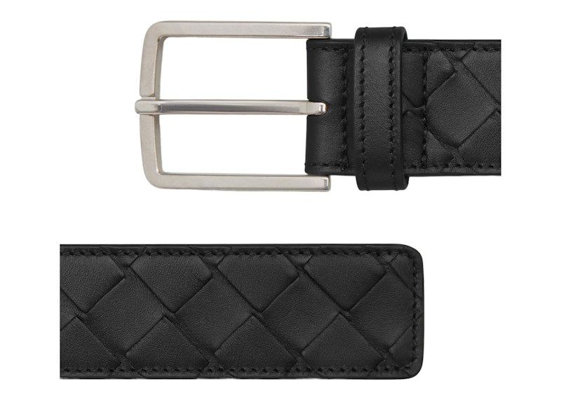 Bottega Veneta Intrecciato Leather Belt Black