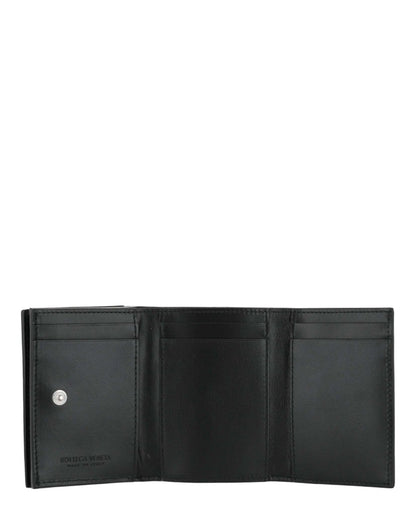 Bottega Veneta Intrecciato Trifold Wallet Black/Silver