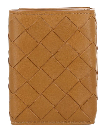 Bottega Veneta Intrecciato Trifold Wallet Camel