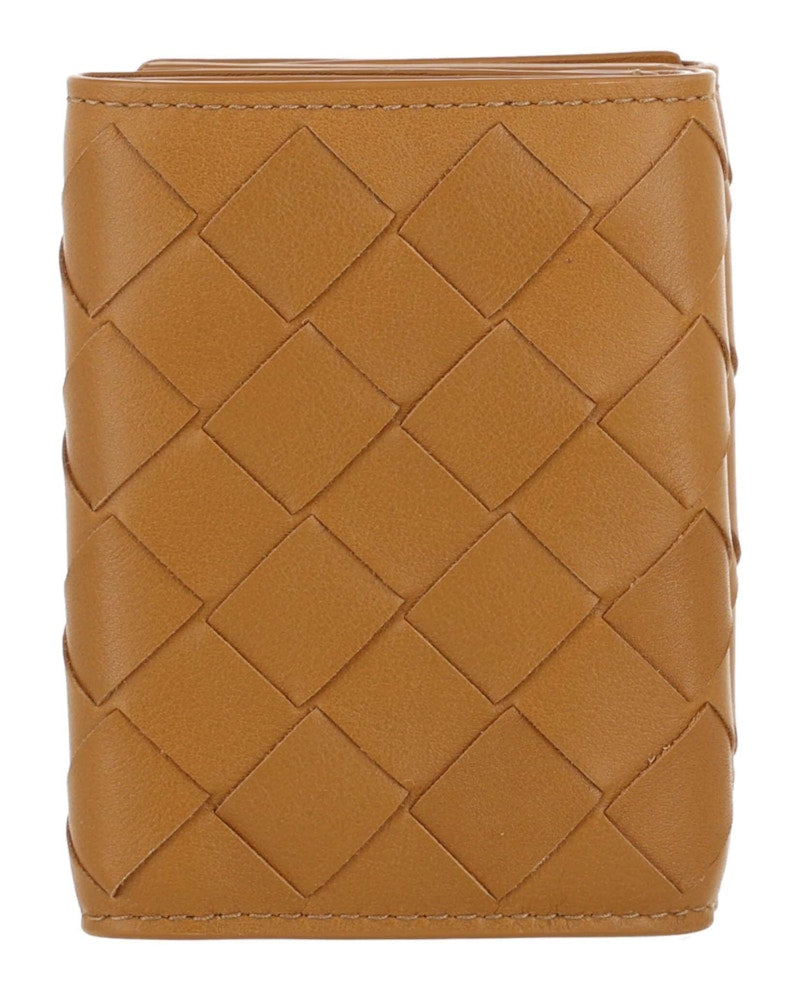 Bottega Veneta Intrecciato Trifold Wallet Camel