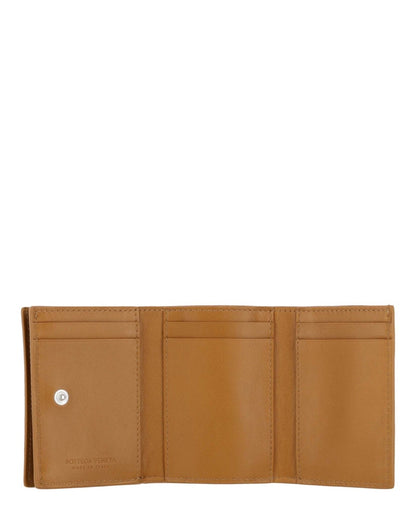 Bottega Veneta Intrecciato Trifold Wallet Camel