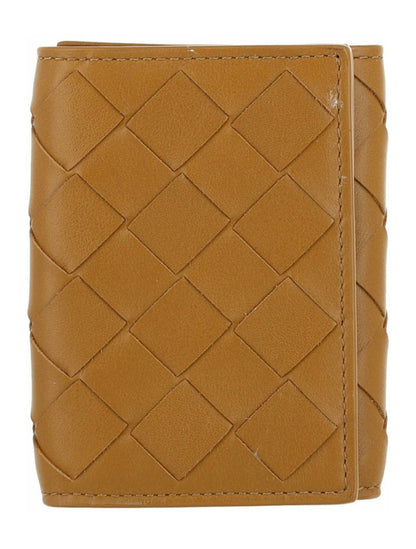 Bottega Veneta Intrecciato Trifold Wallet Camel
