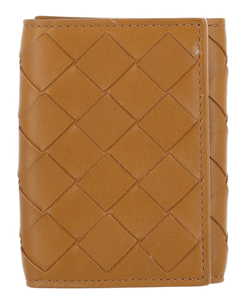 Bottega Veneta Intrecciato Trifold Wallet Camel