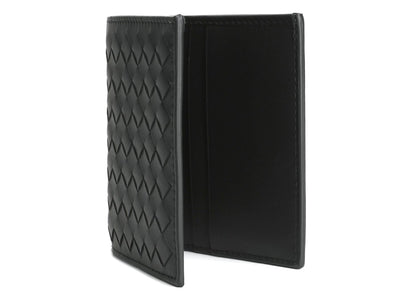 Bottega Veneta Intrecciato Weave Bi-Fold Wallet Black