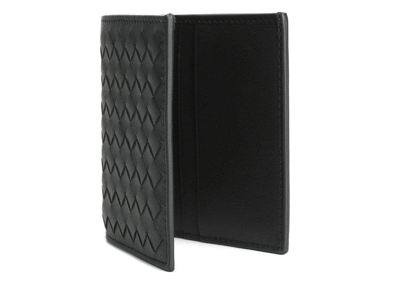 Bottega Veneta Intrecciato Weave Bi-Fold Wallet Black