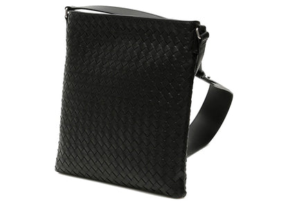 Bottega Veneta Intrecciato Weave Messenger Bag Black