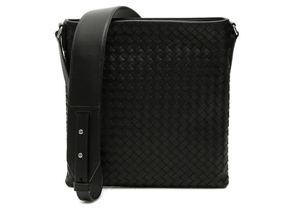 Bottega Veneta Intrecciato Weave Messenger Bag Black