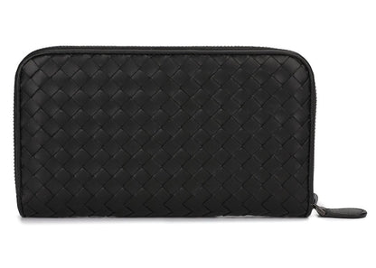 Bottega Veneta Intrecciato Weave Zip-Around Wallet Black