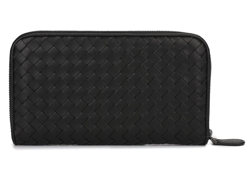 Bottega Veneta Intrecciato Weave Zip-Around Wallet Black