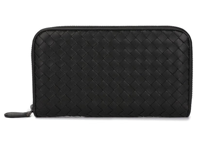 Bottega Veneta Intrecciato Weave Zip-Around Wallet Black