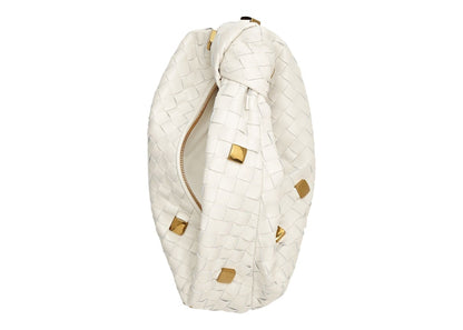 Bottega Veneta Jodie Shoulder Bag Teen Metallic Embellishment Chalk