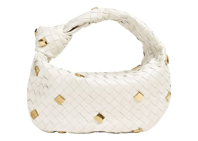 Bottega Veneta Jodie Shoulder Bag Teen Metallic Embellishment Chalk