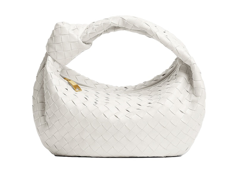 Bottega Veneta Jodie Top Handle Bag Teen Intrecciato White