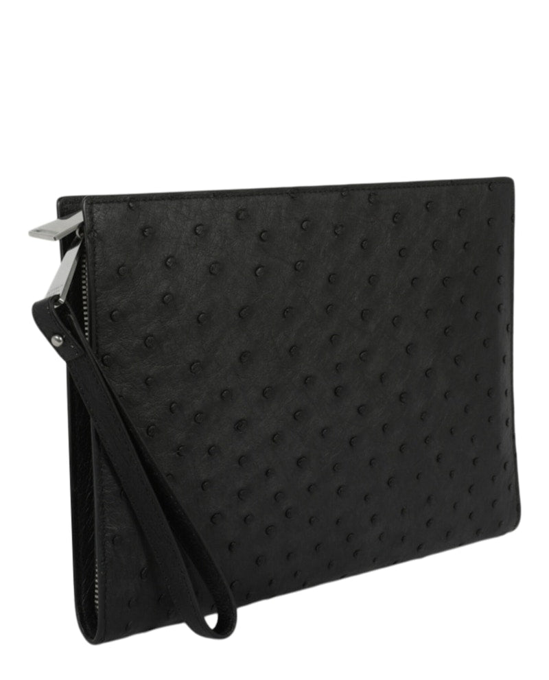 Bottega Veneta Leather Pouch Wristlet Black Silver