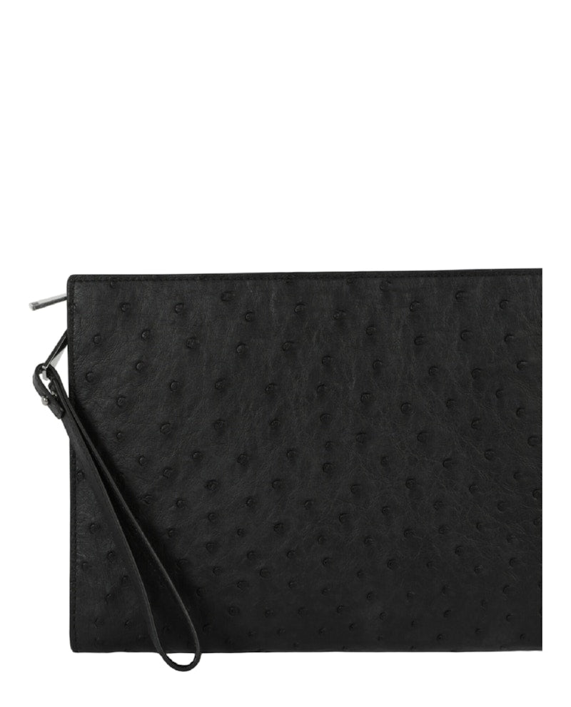 Bottega Veneta Leather Pouch Wristlet Black Silver