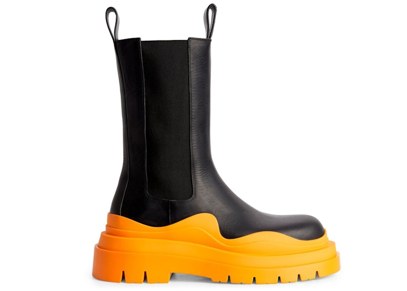 Bottega Veneta Leather Tire Chunky-Sole Chelsea Boot Black Tangerine