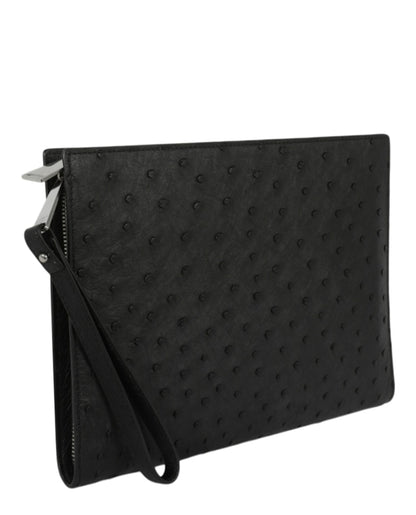 Bottega Veneta Leather Wristlet Pouch Black Silver