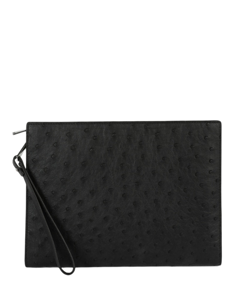 Bottega Veneta Leather Wristlet Pouch Black Silver