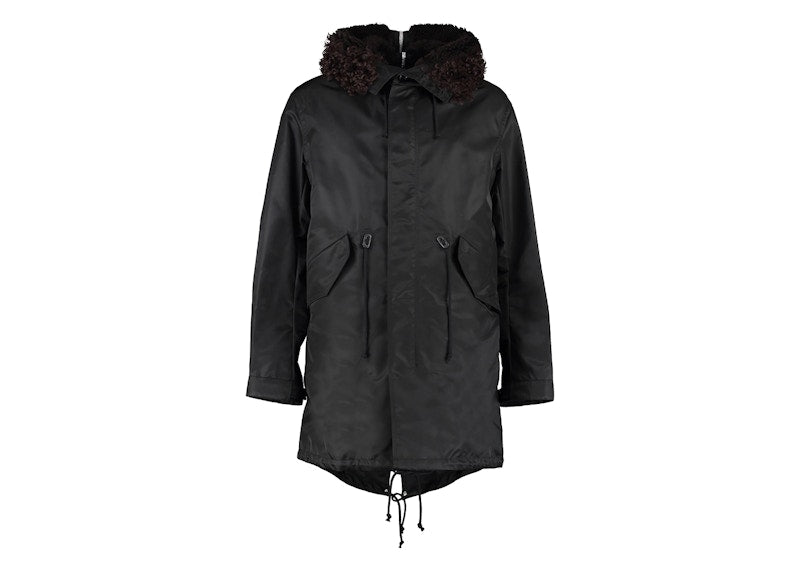 Bottega Veneta Nylon Parka with Removable Lamb Fur Inner Waistcoat Black