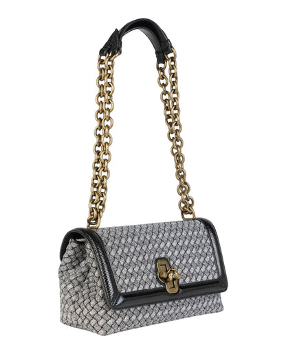 Bottega Veneta Olimpia Knot Intrecciato Woven Shoulder Bag Silver Black