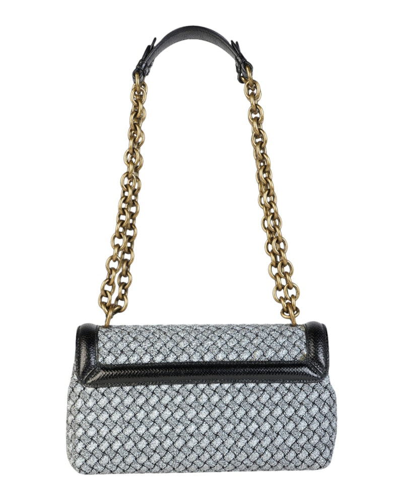 Bottega Veneta Olimpia Knot Intrecciato Woven Shoulder Bag Silver Black