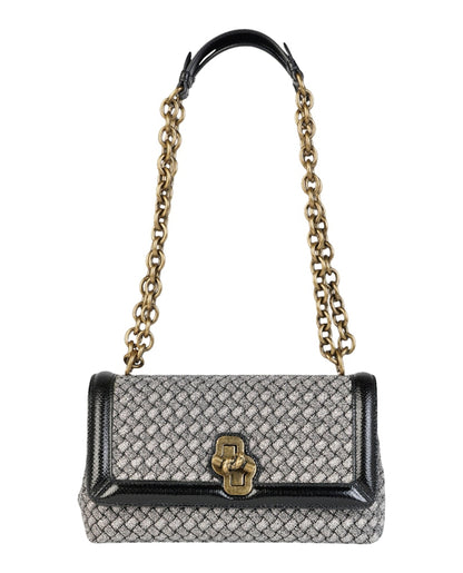 Bottega Veneta Olimpia Knot Intrecciato Woven Shoulder Bag Silver Black