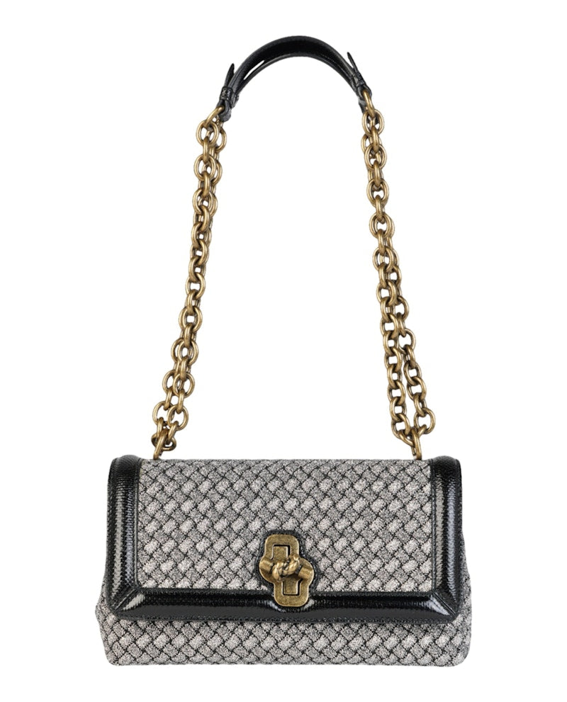 Bottega Veneta Olimpia Knot Intrecciato Woven Shoulder Bag Silver Black