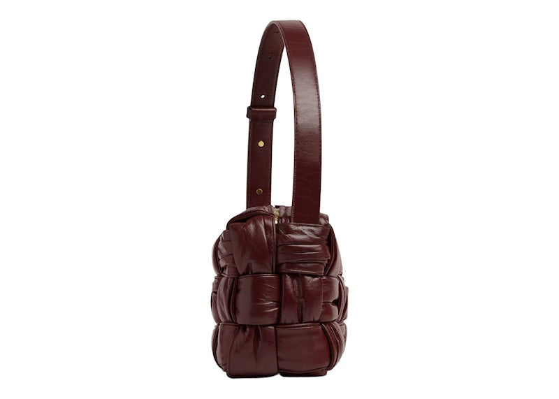 Bottega Veneta Plisse Intreccio Cassette Brick Shoulder Bag Barolo