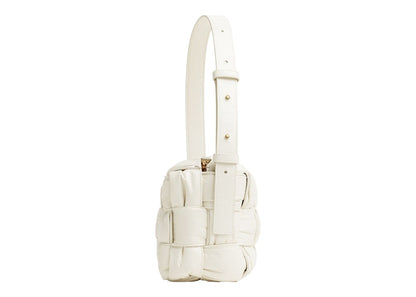 Bottega Veneta Plisse Intreccio Cassette Brick Shoulder Bag White