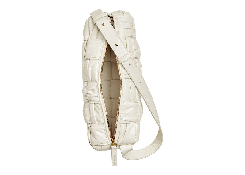 Bottega Veneta Plisse Intreccio Cassette Brick Shoulder Bag White