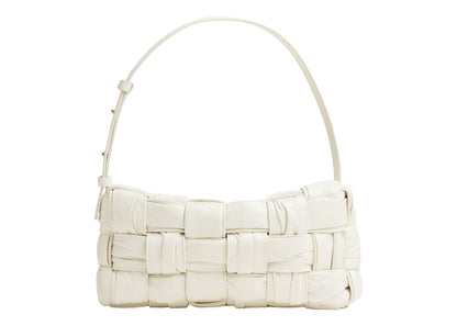 Bottega Veneta Plisse Intreccio Cassette Brick Shoulder Bag White