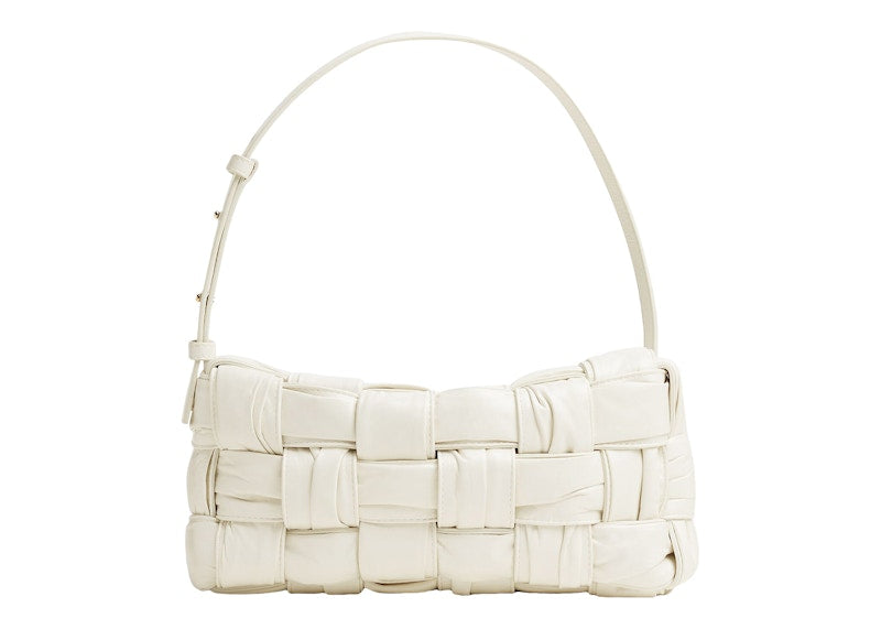 Bottega Veneta Plisse Intreccio Cassette Brick Shoulder Bag White