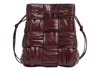 Bottega Veneta Plisse Intreccio Cassette Bucket Crossbody Bag Small Barolo