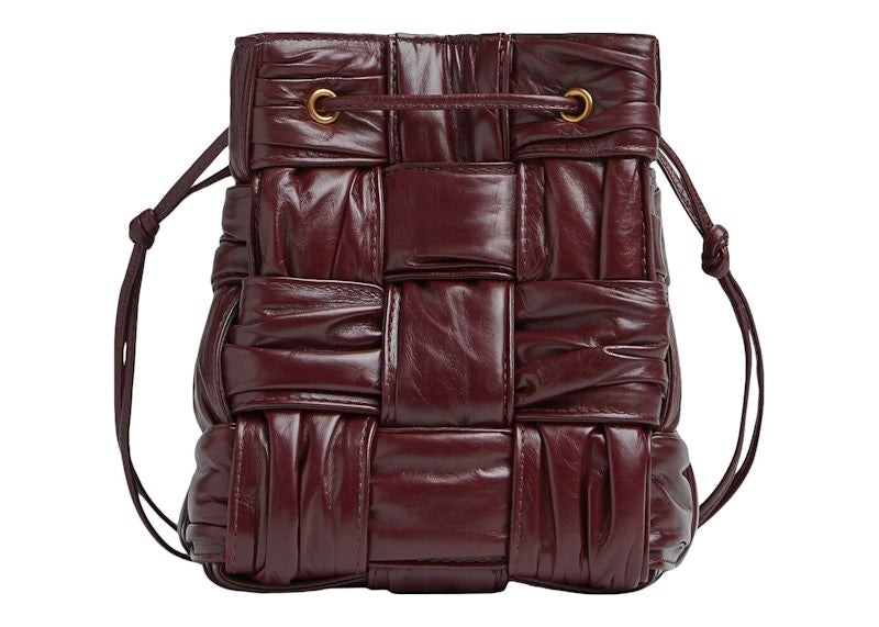 Bottega Veneta Plisse Intreccio Cassette Bucket Crossbody Bag Small Barolo