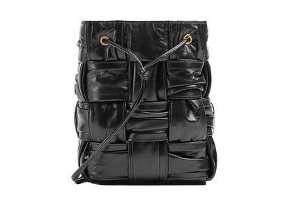 Bottega Veneta Plisse Intreccio Cassette Bucket Crossbody Bag Small Black