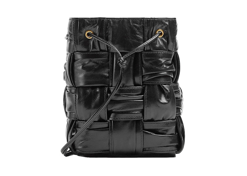 Bottega Veneta Plisse Intreccio Cassette Bucket Crossbody Bag Small Black