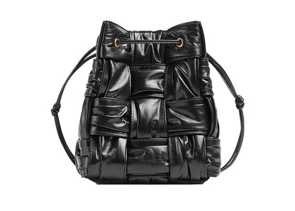 Bottega Veneta Plisse Intreccio Cassette Bucket Crossbody Bag Small Black