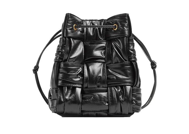 Bottega Veneta Plisse Intreccio Cassette Bucket Crossbody Bag Small Black