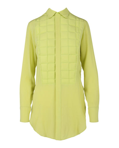 Bottega Veneta Quilted Plastron Detailed Tuxedo Shirt Acid Yellow