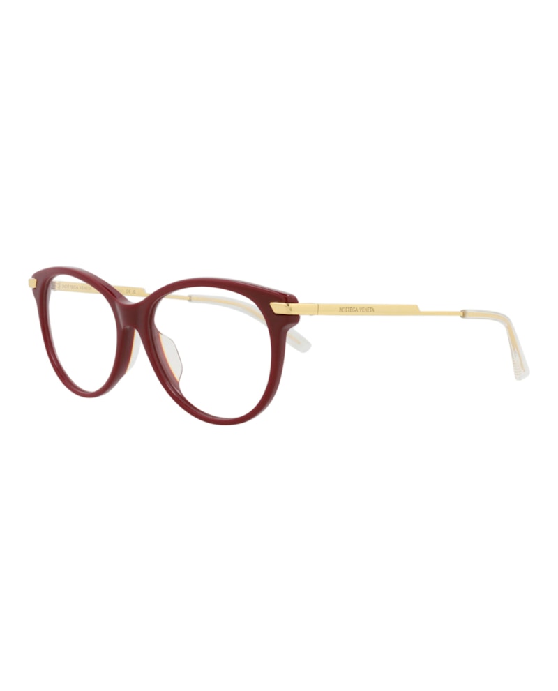 Bottega Veneta Round-Frame Acetate Optical Frames Burgundy Gold Transparent (BV1039O-30008542-004)