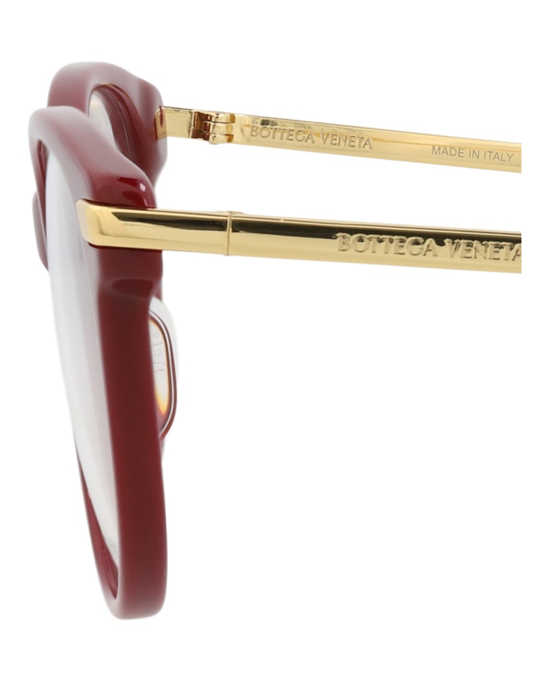 Bottega Veneta Round-Frame Acetate Optical Frames Burgundy Gold Transparent (BV1039O-30008542-004)