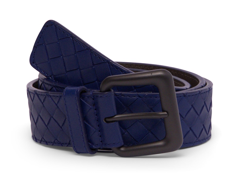 Bottega Veneta Signature Intrecciato Woven Leather Belt Cobalt