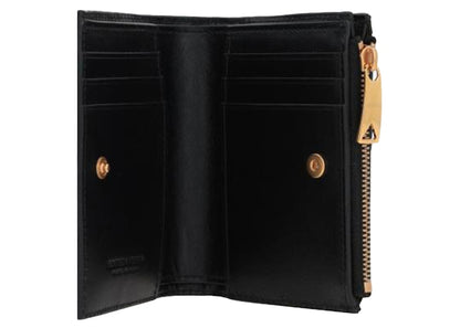 Bottega Veneta Small Bi-Fold Zip Wallet Intreccio Black