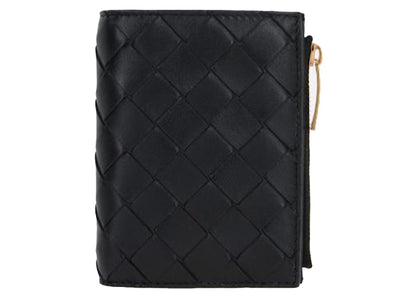 Bottega Veneta Small Bi-Fold Zip Wallet Intreccio Black